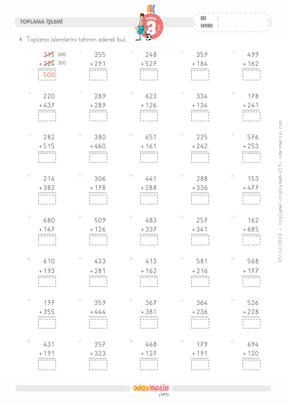 3.S�n�f Toplam� Tahmin Etme(5) Etkinli�i