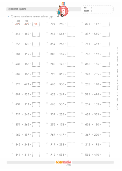3.S�n�f Yan Yana Fark� Tahmin Etme(1) Etkinli�i