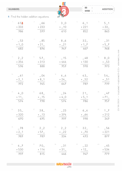 3.S�n�f Verilmeyenli Kolay Toplama ��lemi(2) Etkinli�i