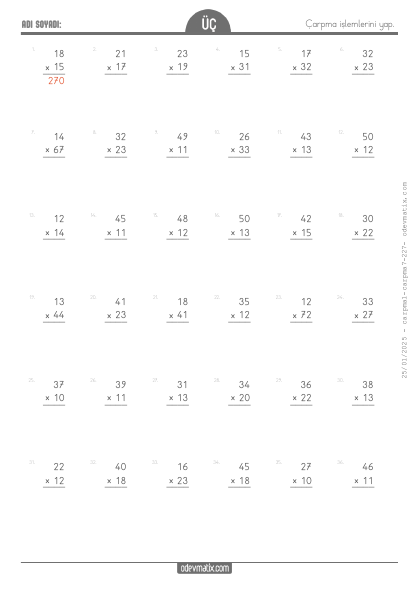 3.S�n�f �arpma ��lemi(1) Etkinli�i