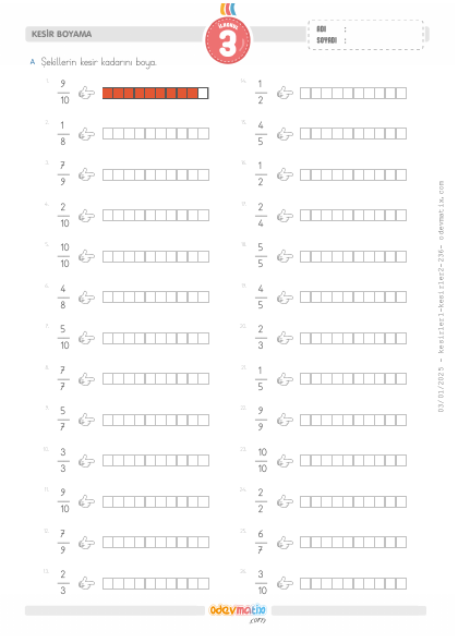 3.S�n�f Kesir Kadar�n� Boyama(3) Etkinli�i