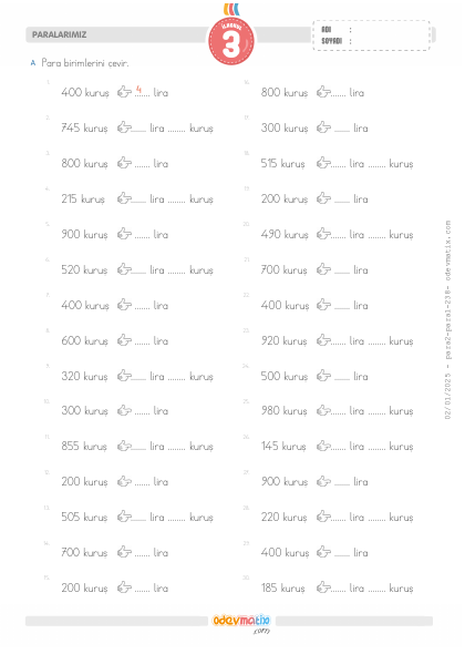 3.S�n�f Kuru�-Lira �evrimi(2) Etkinli�i