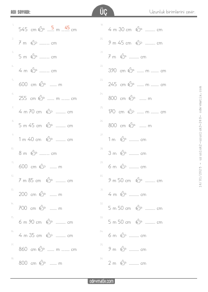 3.S�n�f Uzunuluk �l��lerini �evirme(1) Etkinli�i