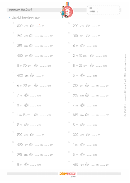 3.S�n�f Uzunuluk �l��lerini �evirme(2) Etkinli�i