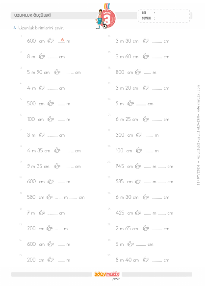 3.S�n�f Uzunuluk �l��lerini �evirme(5) Etkinli�i