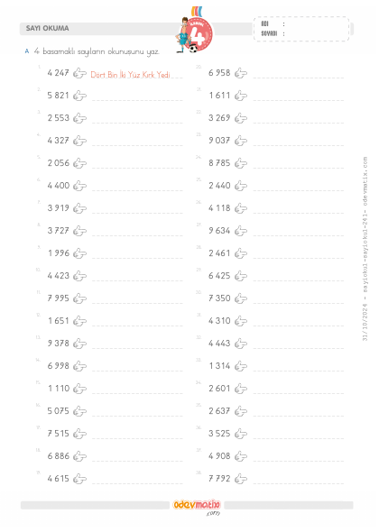 4.S�n�f 4 Basamakl� Say�lar� Okuma(4) Etkinli�i