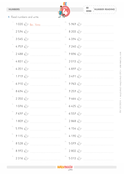 4.S�n�f 4 Basamakl� Say�lar� Okuma(1) Etkinli�i