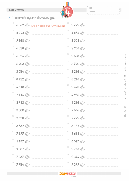 4.S�n�f 4 Basamakl� Say�lar� Okuma(3) Etkinli�i