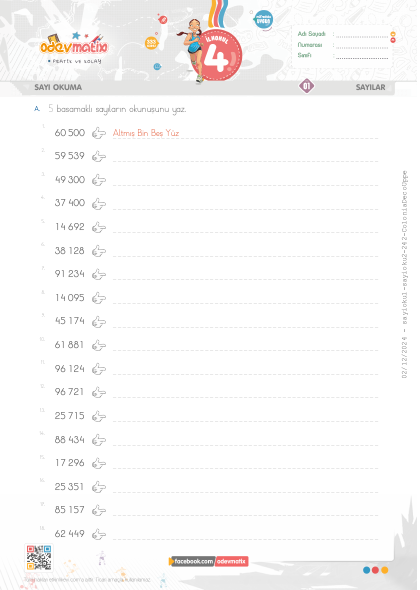 4.S�n�f 5 Basamakl� Say�lar� Okuma(1) Etkinli�i