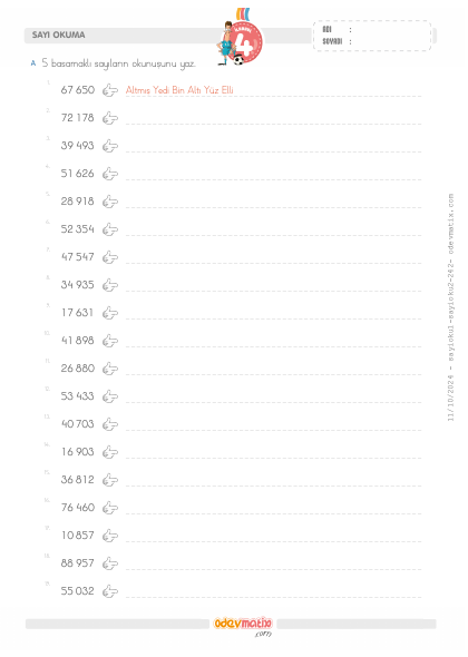 4.S�n�f 5 Basamakl� Say�lar� Okuma(3) Etkinli�i