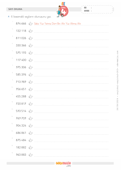 4.S�n�f 6 Basamakl� Say�lar� Okuma(1) Etkinli�i
