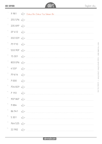 4.S�n�f Say� Okuma(1) Etkinli�i
