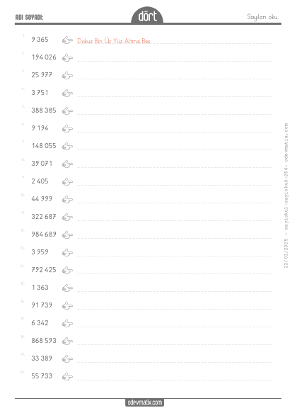 4.S�n�f Say� Okuma(3) Etkinli�i
