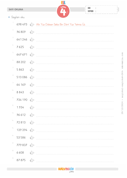 4.S�n�f Say� Okuma(4) Etkinli�i