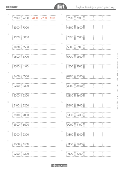 4.S�n�f Y�zer �leri Kolay Ritmik Sayma(2) Etkinli�i