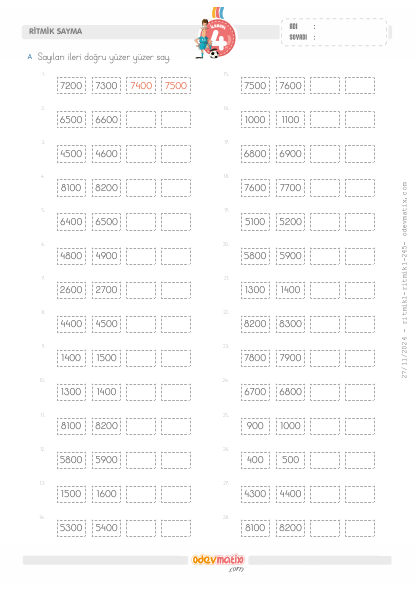 4.S�n�f Y�zer �leri Kolay Ritmik Sayma(4) Etkinli�i
