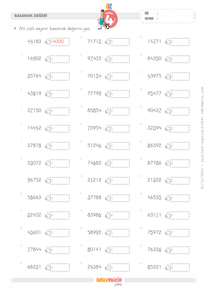4.S�n�f 5 Basamakl� Say�lar�n Basamak De�erini Bulma(4) Etkinli�i