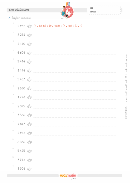 4.S�n�f 4 Basamakl� Say�lar� ��z�mleme(4) Etkinli�i