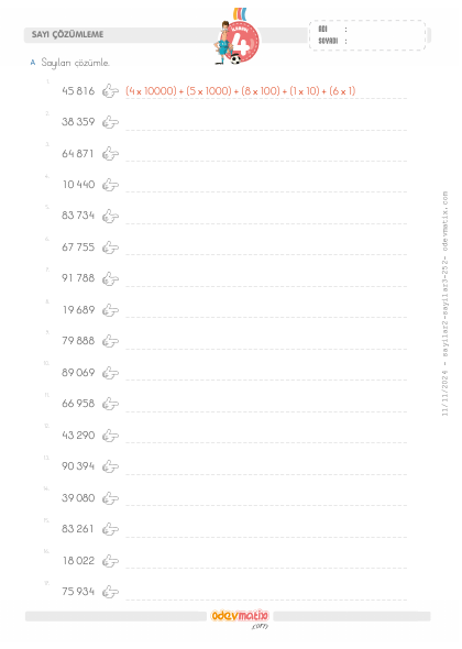 4.S�n�f 5 Basamakl� Say�lar� ��z�mleme(1) Etkinli�i