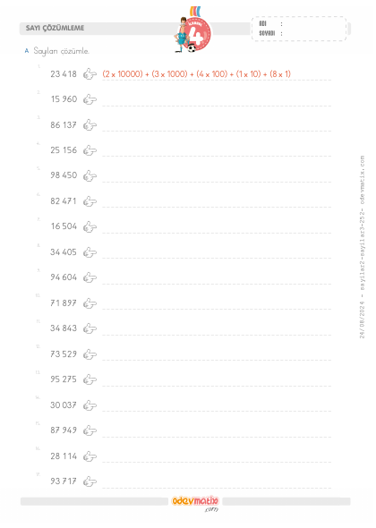 4.S�n�f 5 Basamakl� Say�lar� ��z�mleme(3) Etkinli�i