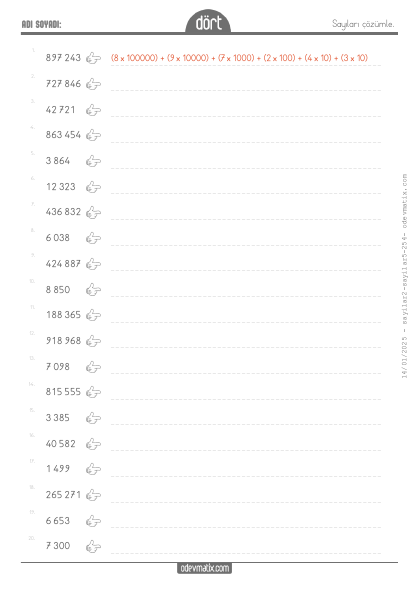 4.S�n�f Say� ��z�mleme(2) Etkinli�i