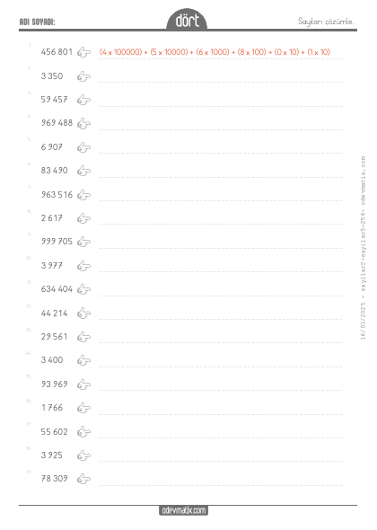 4.S�n�f Say� ��z�mleme(4) Etkinli�i
