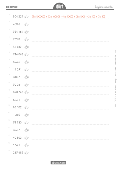 4.S�n�f Say� ��z�mleme(5) Etkinli�i