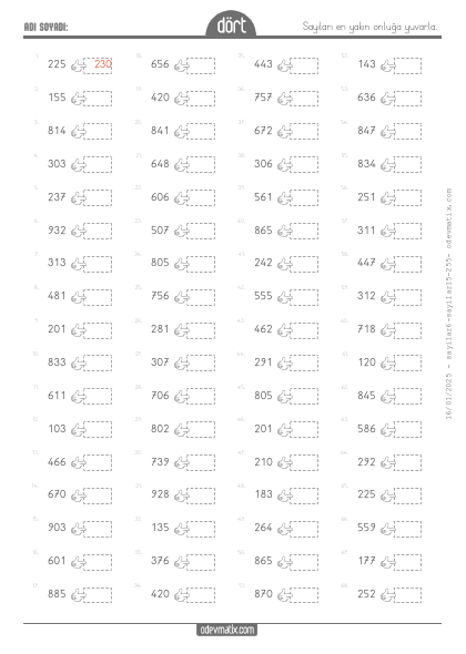 4.S�n�f En Yak�n Onlu�a Yuvarlama(3) Etkinli�i