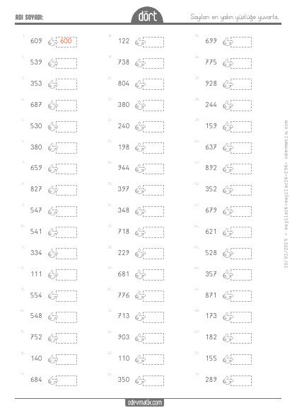 4.S�n�f En Yak�n Y�zl��e Yuvarlama(5) Etkinli�i