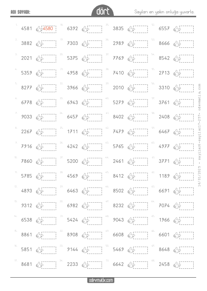 4.S�n�f 4 Basamakl� Say�lar� En Yak�n Onlu�a Yuvarlama(3) Etkinli�i