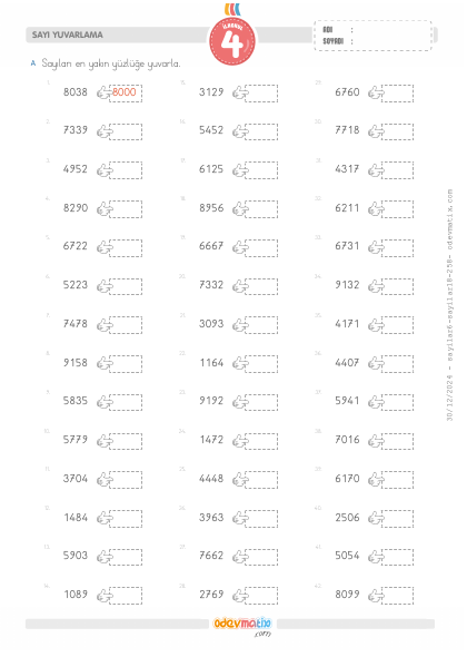 4.S�n�f 4 Basamakl� Say�lar� En Yak�n Y�zl��e Yuvarlama(3) Etkinli�i