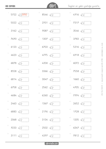 4.S�n�f 4 Basamakl� Say�lar� En Yak�n Y�zl��e Yuvarlama(4) Etkinli�i