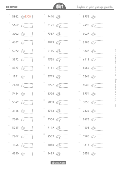 4.S�n�f 4 Basamakl� Say�lar� En Yak�n Y�zl��e Yuvarlama(5) Etkinli�i