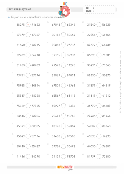 4.S�n�f Kolay 5 Basamakl� Say�lar� Kar��la�t�rma(2) Etkinli�i