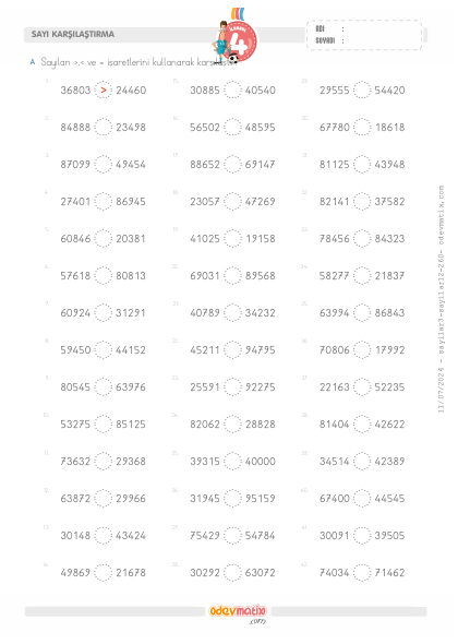 4.S�n�f Kolay 5 Basamakl� Say�lar� Kar��la�t�rma(3) Etkinli�i
