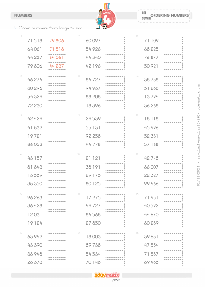 4.S�n�f 5 Basamakl� Say�lar� B�y�kten K����e Kolay S�ralama (3) Etkinli�i