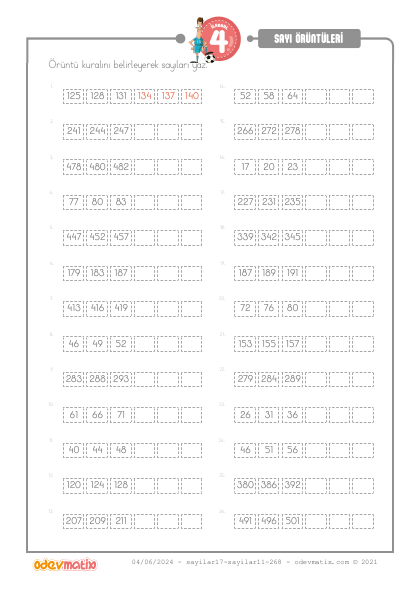 4.S�n�f 2 ve 3 Basamakl� �leri Y�nl� Say� �r�nt�leri(1) Etkinli�i