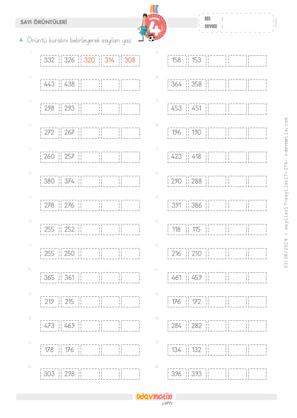 4.S�n�f 3 Basamakl� Geri Y�nl� Say� �r�nt�leri(1) Etkinli�i