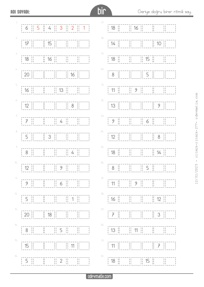 1.S�n�f 20�ye Kadar Birer Geri Zor Ritmik Sayma(1) Etkinli�i