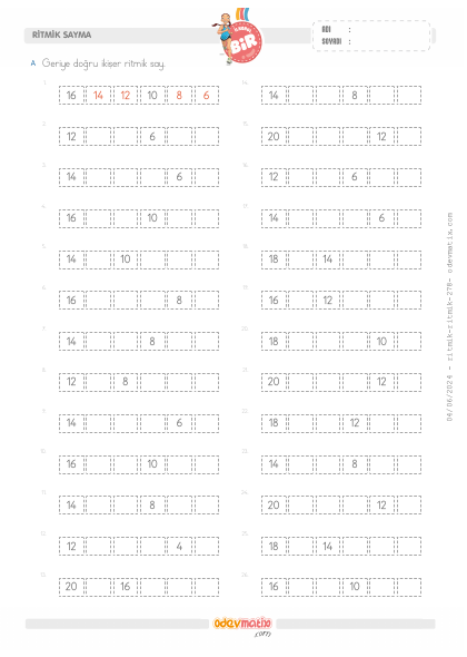 1.S�n�f �ki�er Geri Ritmik Sayma(2) Etkinli�i