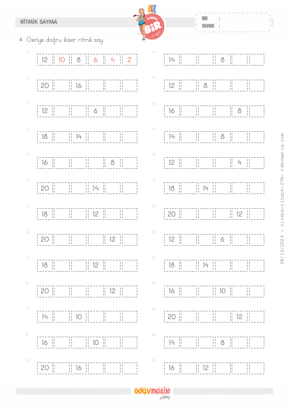1.S�n�f �ki�er Geri Ritmik Sayma(3) Etkinli�i