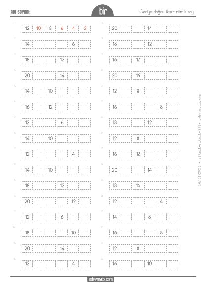 1.S�n�f �ki�er Geri Ritmik Sayma(5) Etkinli�i