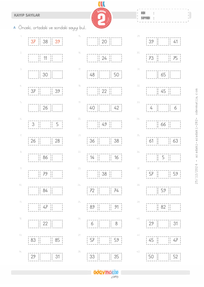 2.S�n�f �nceki, Aradaki ve Sondakini Bulma(4) Etkinli�i