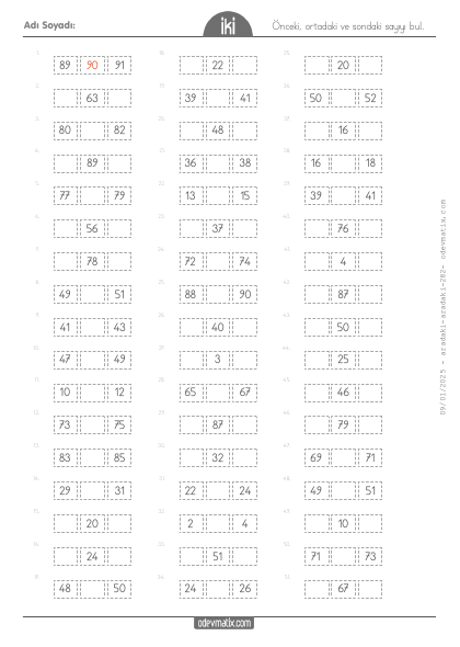 2.S�n�f �nceki, Aradaki ve Sondakini Bulma(5) Etkinli�i