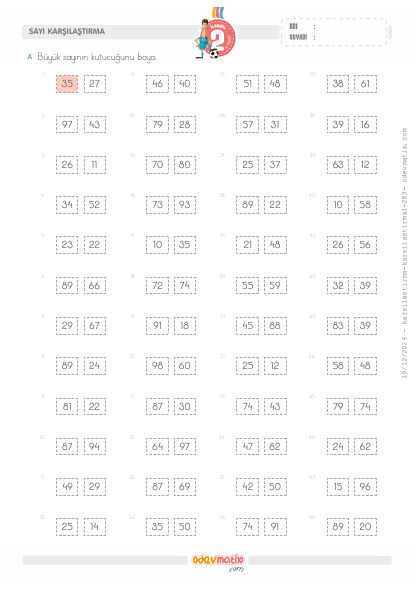 2.S�n�f Say� Kar��la�t�rma-Kolay(1) Etkinli�i