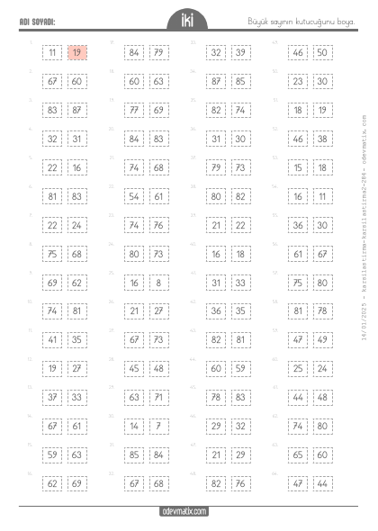 2.S�n�f Say� Kar��la�t�rma(3) Etkinli�i