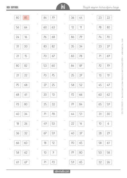 2.S�n�f Say� Kar��la�t�rma(5) Etkinli�i