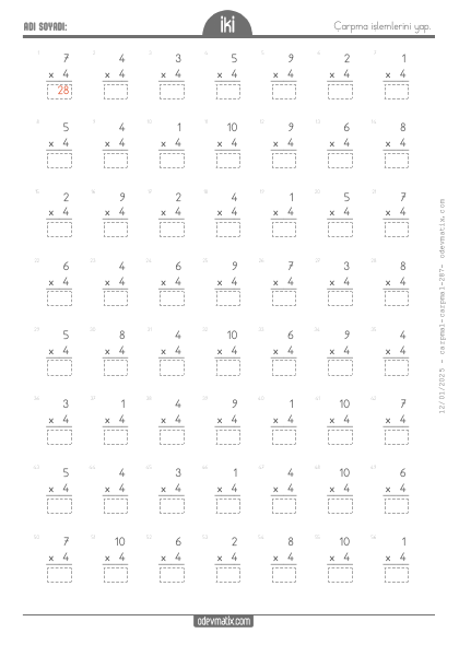 2.S�n�f Alt Alta 4 ile �arpma ��lemi(1) Etkinli�i