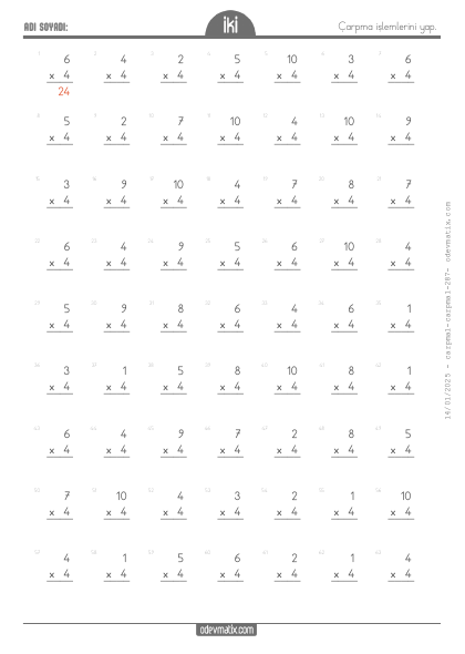 2.S�n�f Alt Alta 4 ile �arpma ��lemi(5) Etkinli�i