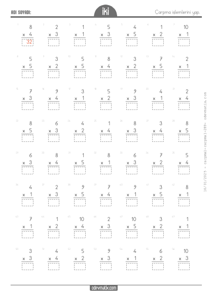 2.S�n�f Alt Alta �arp�m Tablosu(3) Etkinli�i